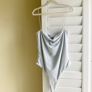 Meshki Pastel Blue Cowl Contour Bodysuit